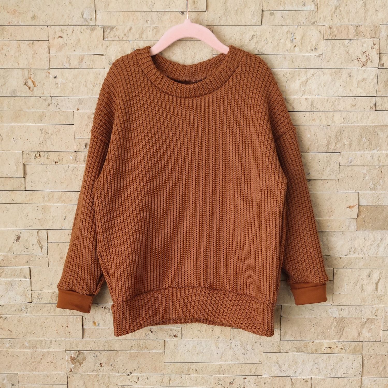 Oversized Grobstrick Pullover - Cognac 