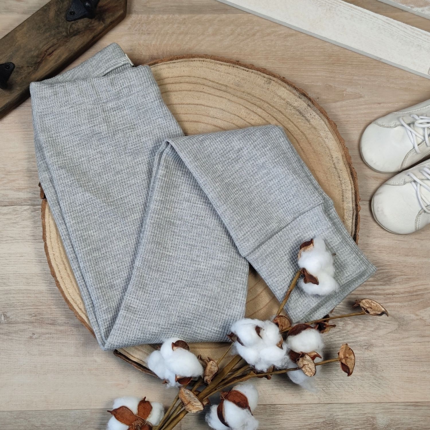 Leggings Waffelstrick - Hellgrau meliert