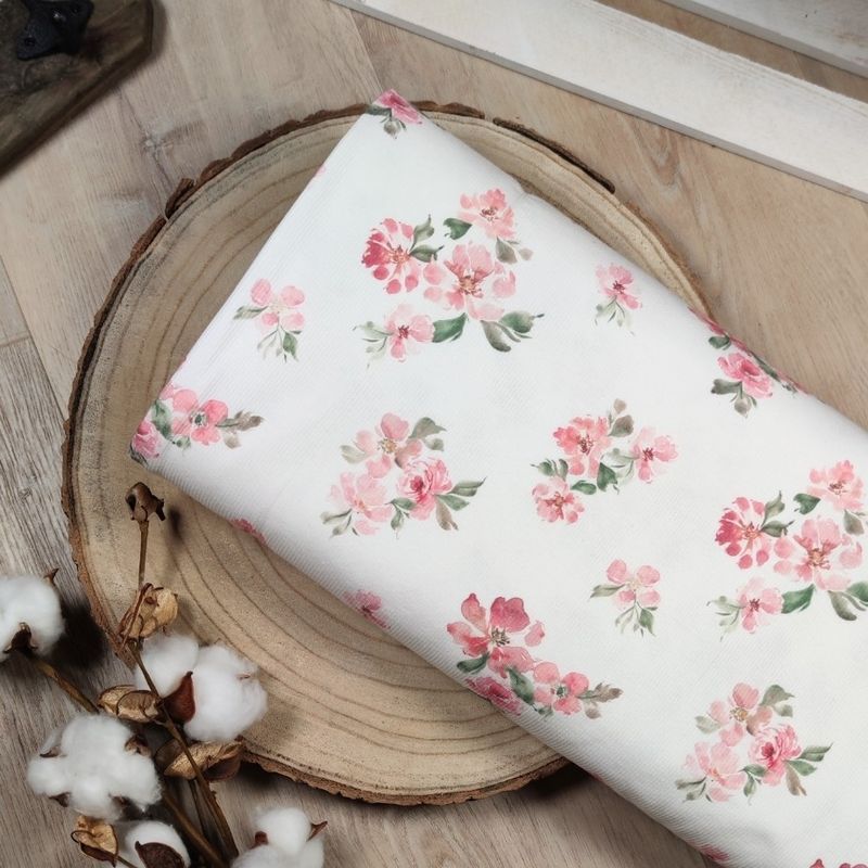 (Stoff) Rib Jersey - Pink Flowers 