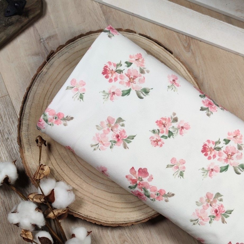 (Stoff) Rib Jersey - Pink Flowers 