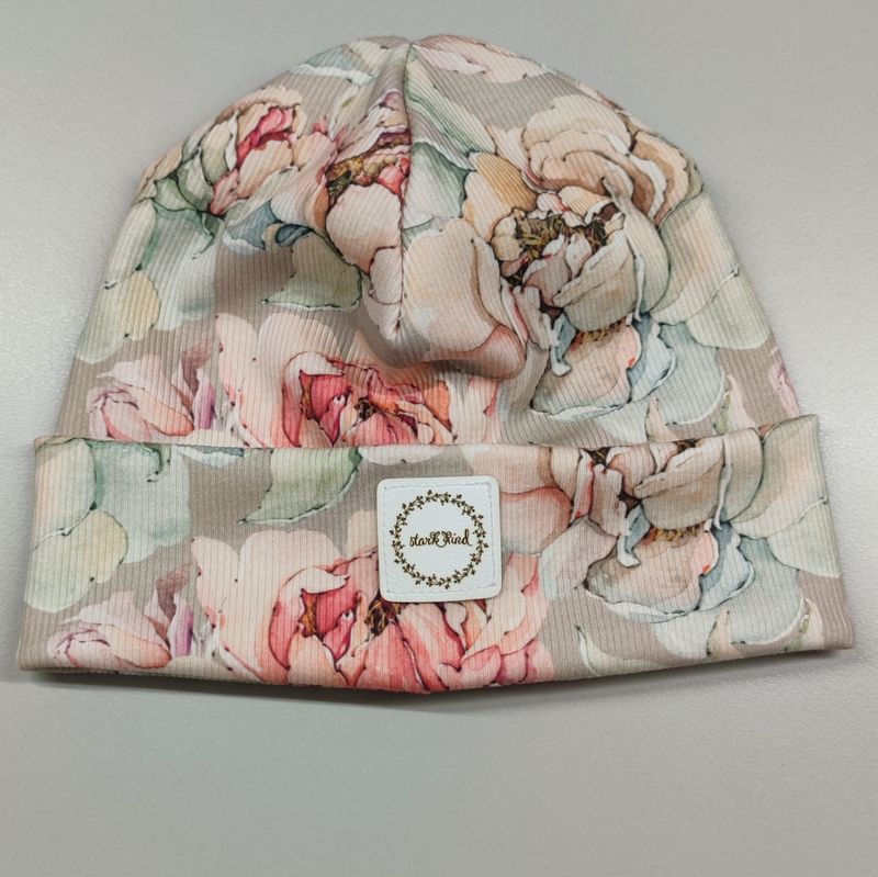 (Sofortkauf) Rib Jersey Mütze - Colorful Flowers - Kopfumfang 48-50 cm