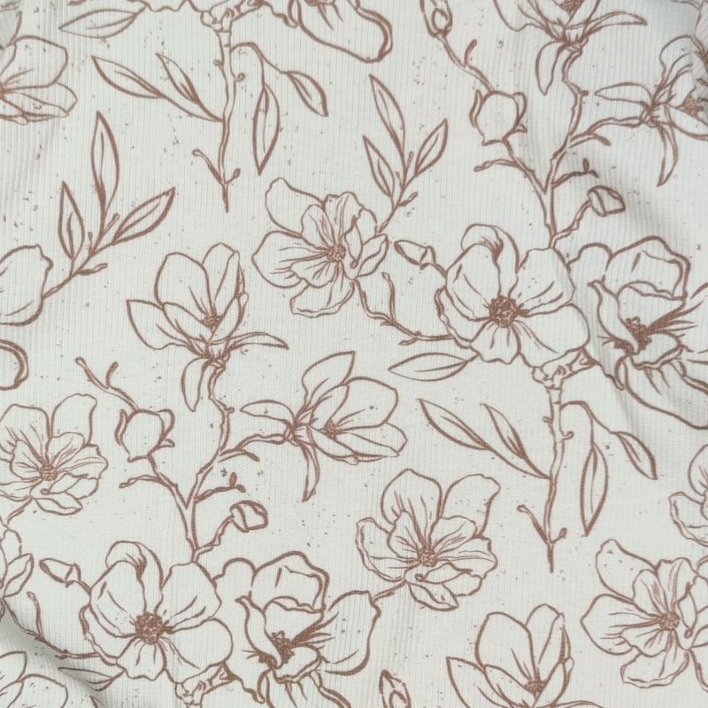 (Stoff) Rib Jersey - Sketches Flowers Creme