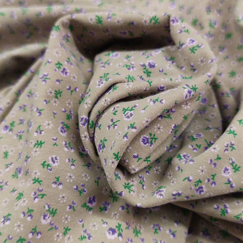 (Stoff) Jersey - Flieder Blümchen auf Taupe