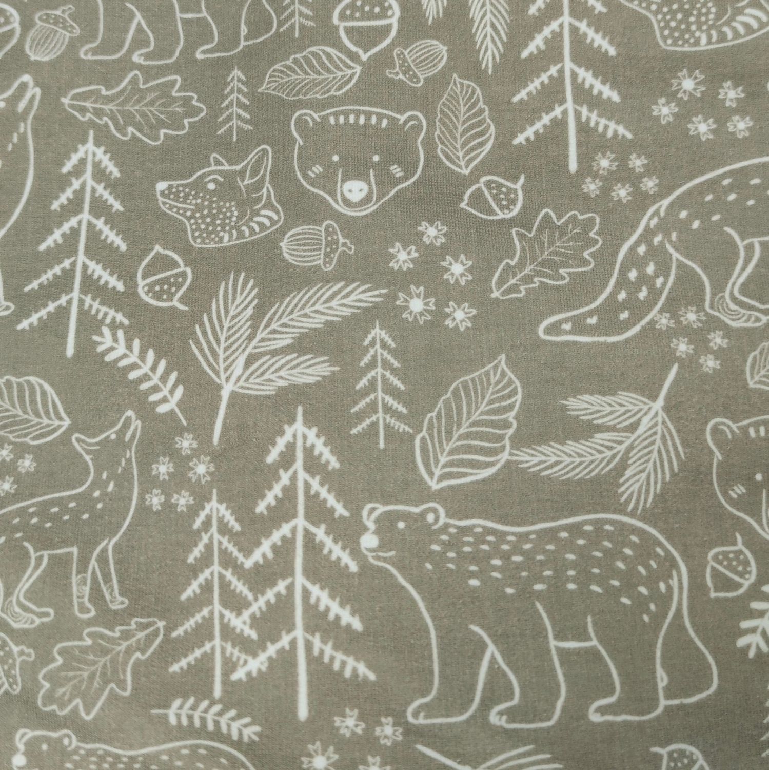 (Stoff) French Terry - Waldtiere Sketches Taupe