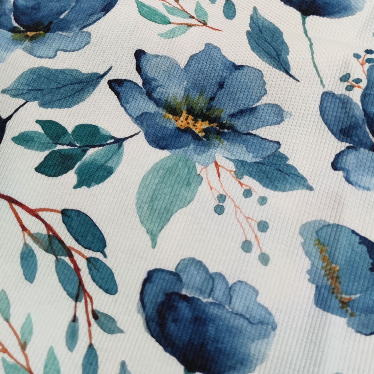 (Stoff) Rib Jersey - Blue Flowers 