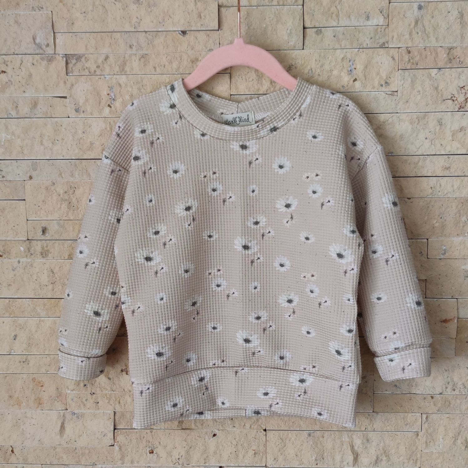 Waffeljersey Pullover - Margeriten Beige 
