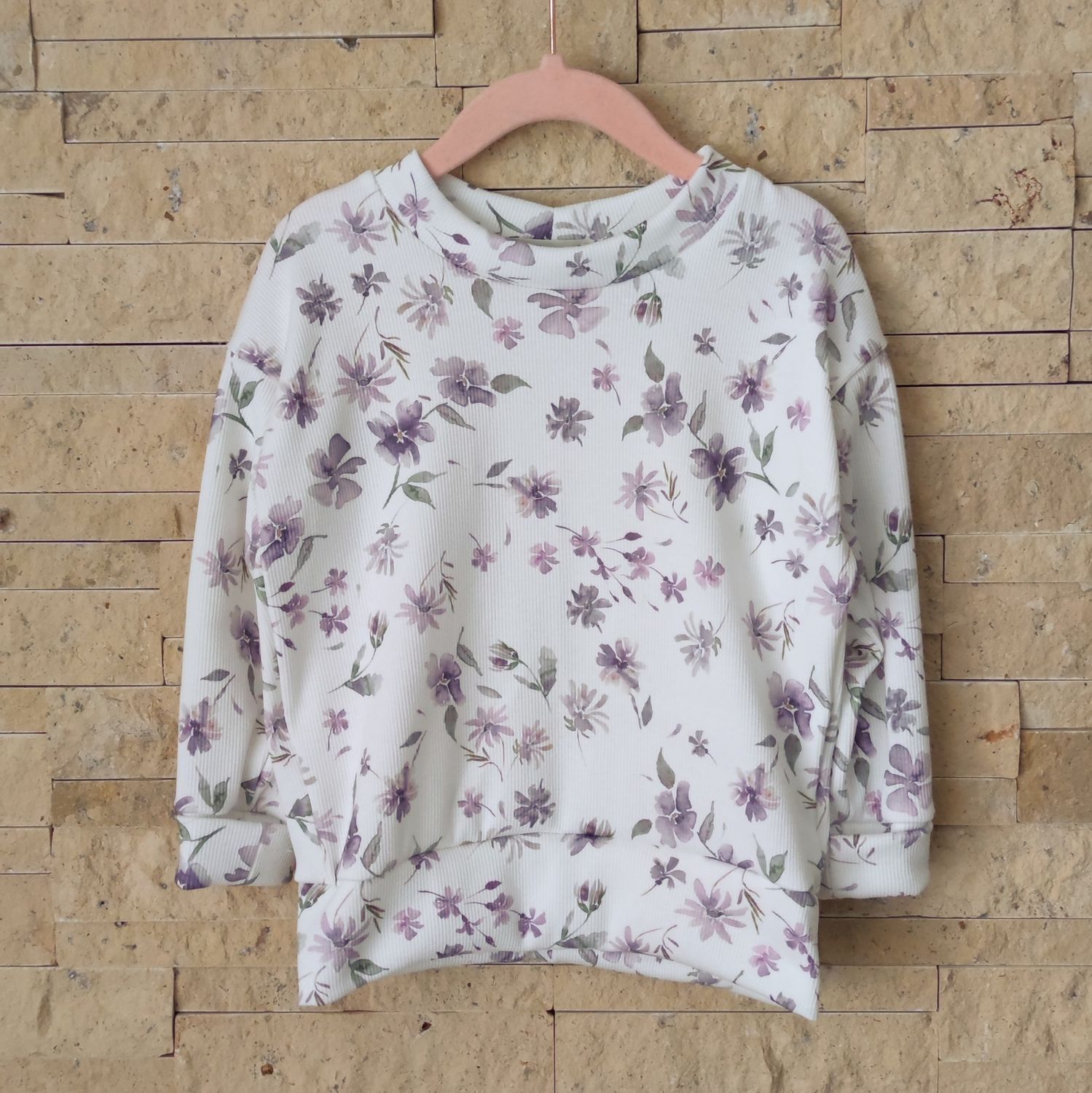 Pullover - Rib Jersey Aquarell Flowers Mauve 