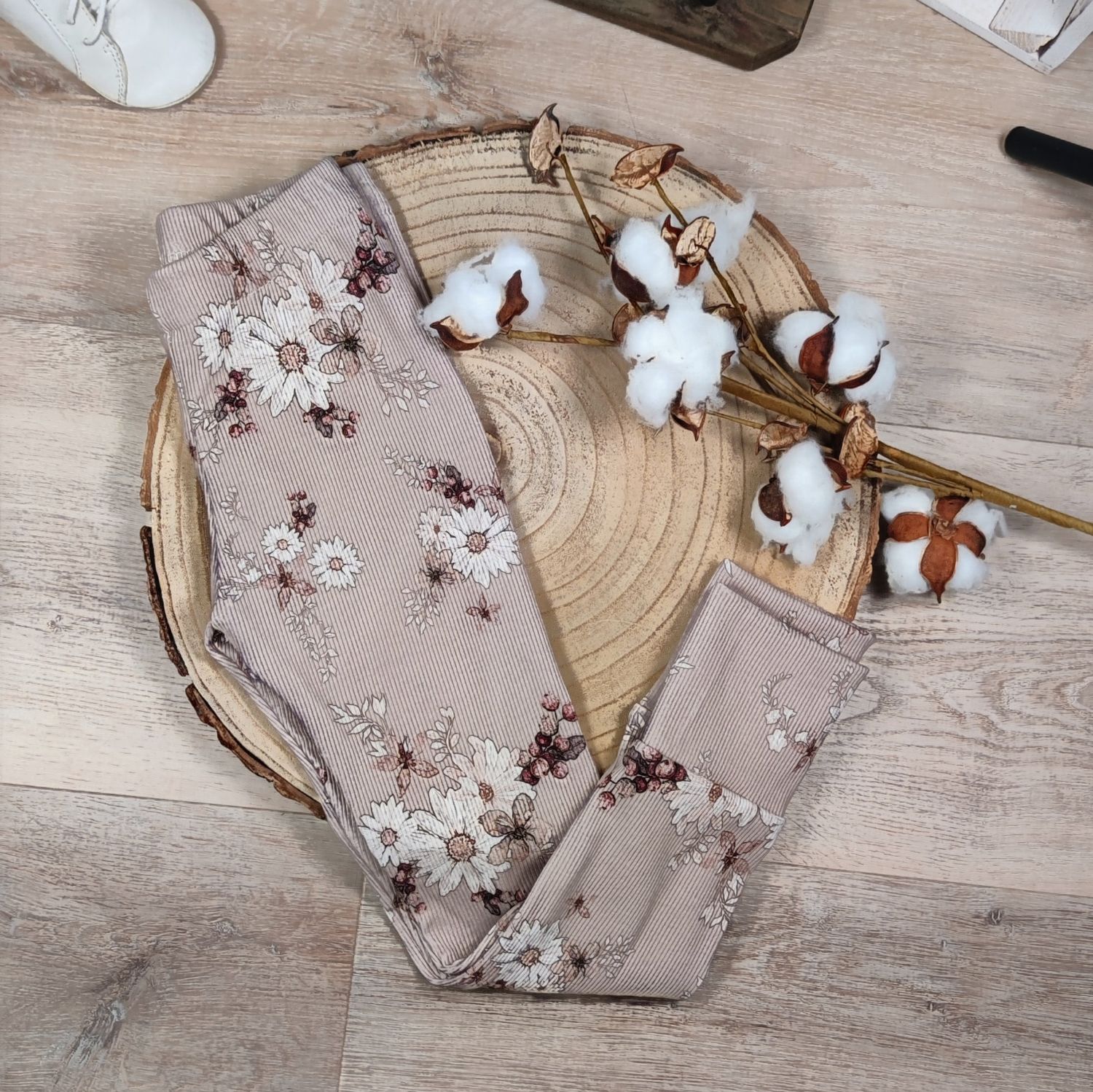 Rib Leggings - Autumn Flowers Taupe 