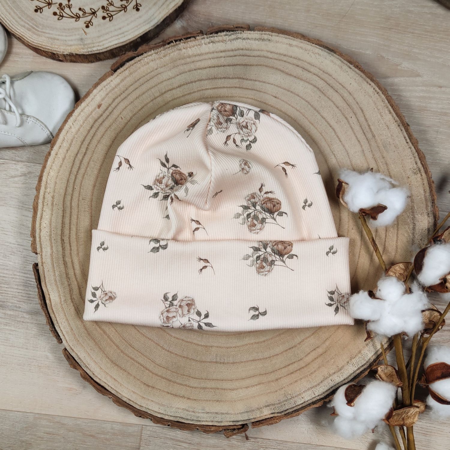 (Sofortkauf) Rib Mütze - Boho Roses Beige - Größe 48-50 cm