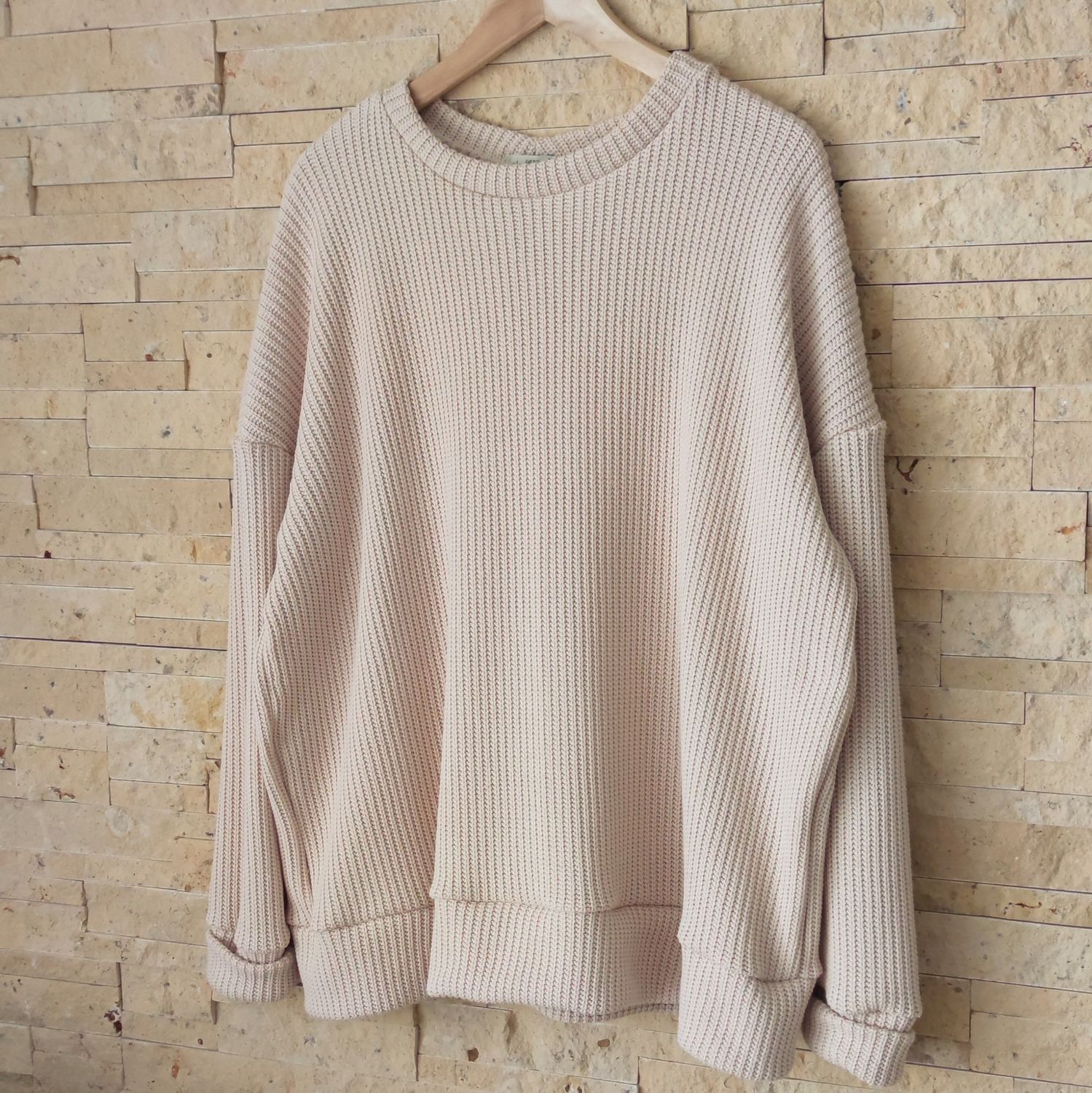 Oversized Grobstrick Pullover - Mom Pulli - Hellbeige