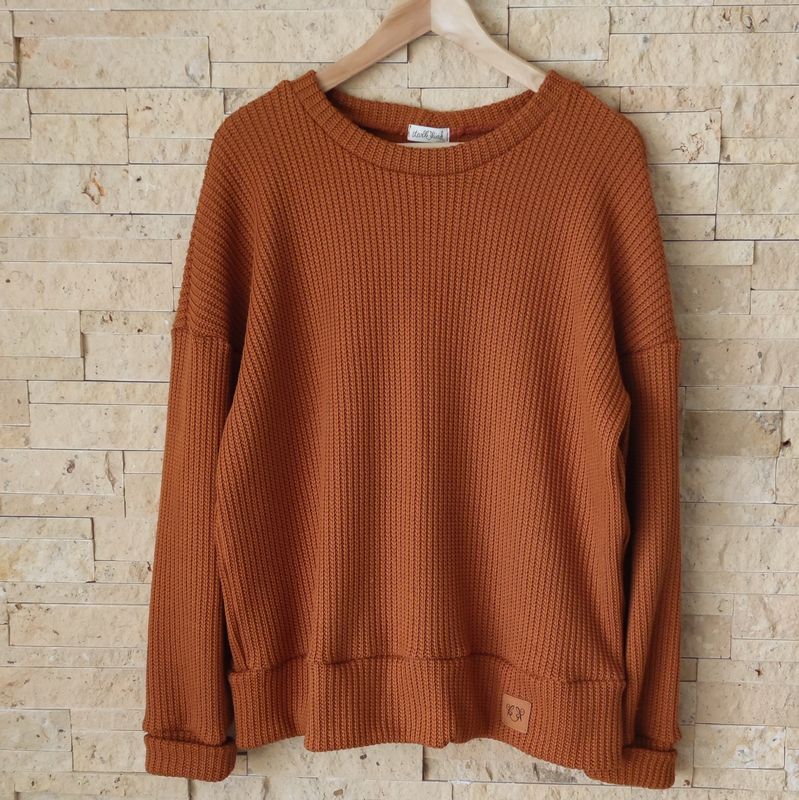 Oversized Grobstrick Pullover - Mom Pulli - Cognac 