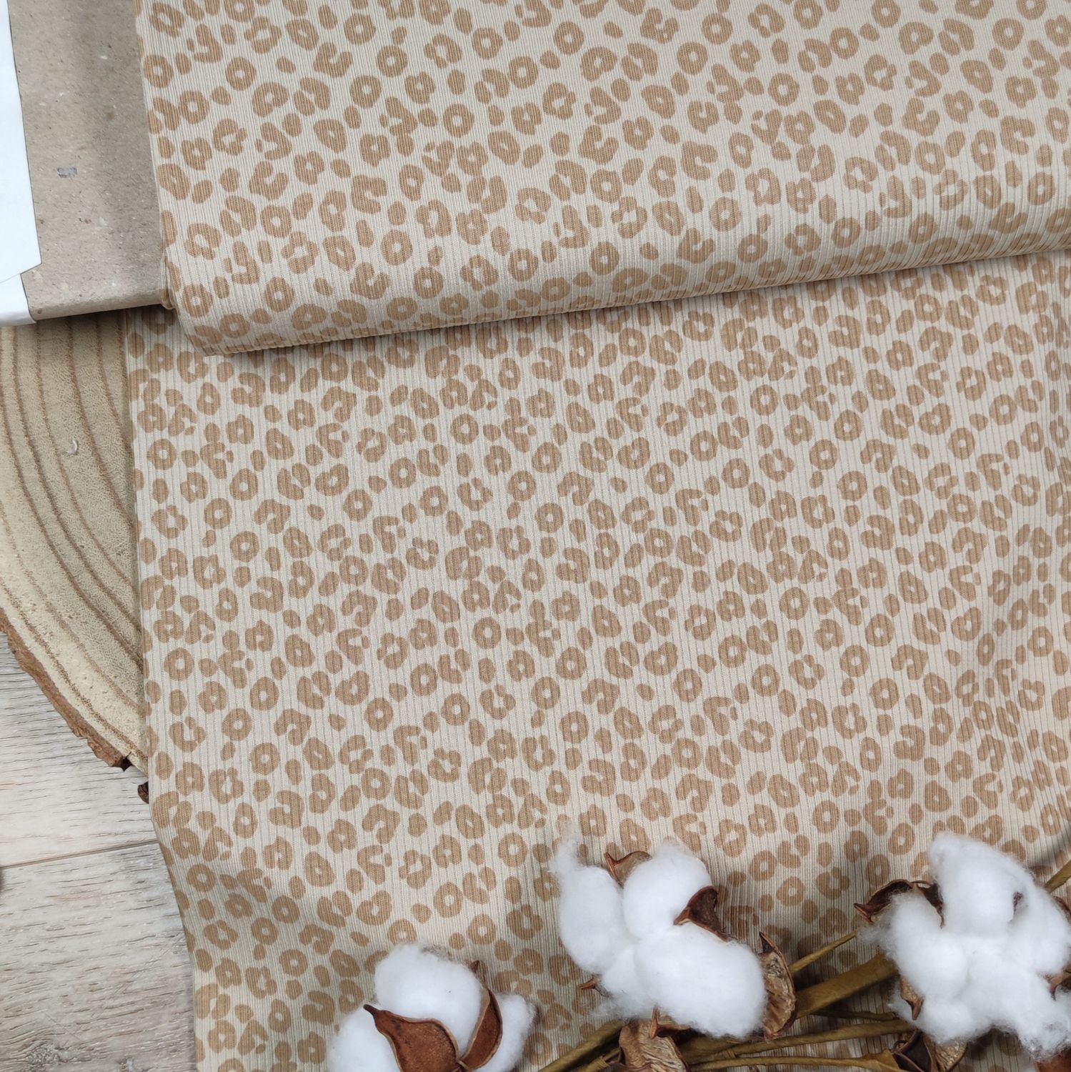 Halstuch mit Druckknöpfen - Rib Jersey - Leo Beige