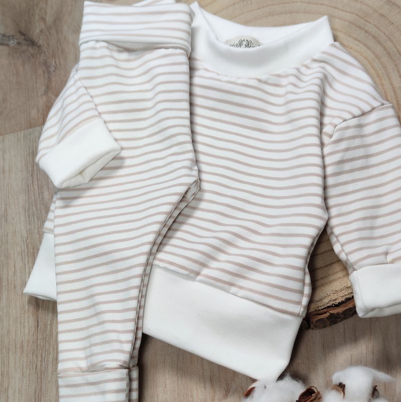 Set: Jersey Pullover & Hose Beige Stripes 