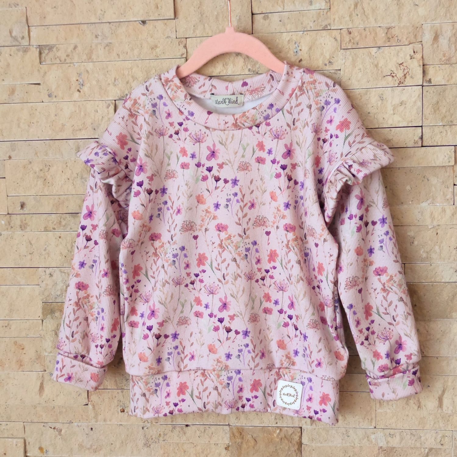 Rib Jersey Pullover mit Volant - Wild Flowers Mauve