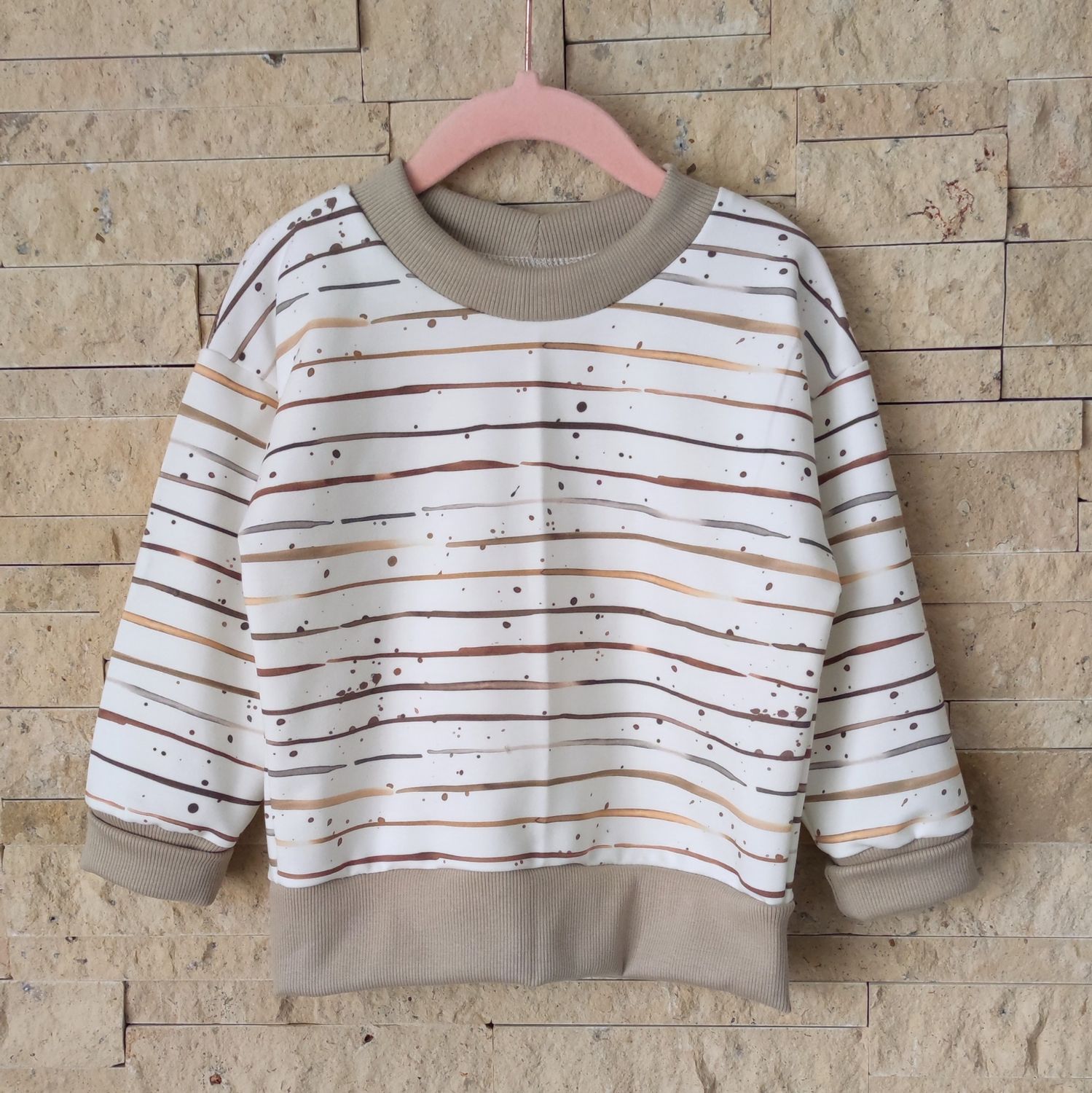 (Sofortkauf) Pullover - French Terry Brown Stripes  - Gr. 86/92