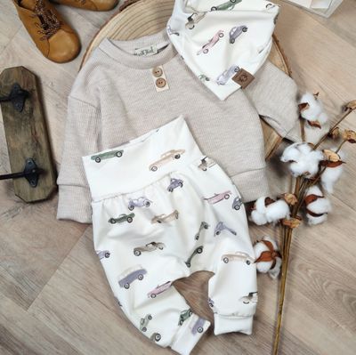 Set: Waffeljersey Pullover Beige meliert & Hose Jersey Vintage Cars Set: Waffeljersey Pullover Beige meliert & Hose Jersey Vintage Cars