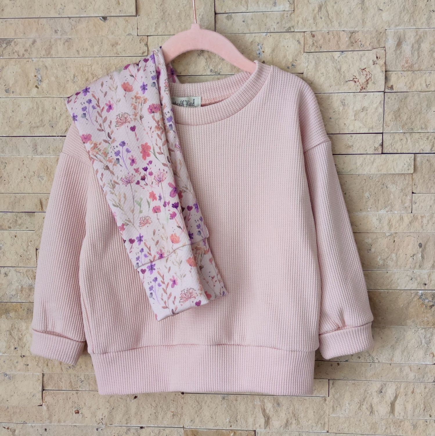 Set: Waffeljersey Pullover Nude Rosa & Rib Hose Wild Flowers Mauve