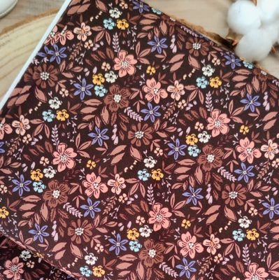 (Stoff) Jersey - Retro Blümchen Braun (Stoff) Jersey - Retro Blümchen Braun