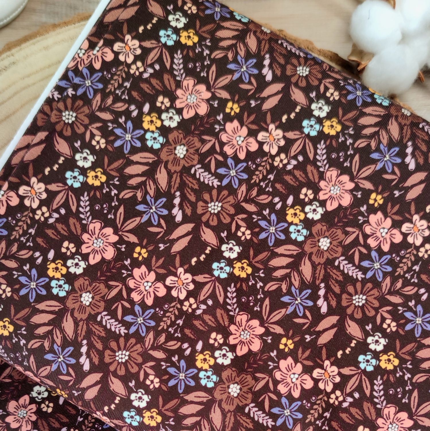 (Stoff) Jersey - Retro Blümchen Braun