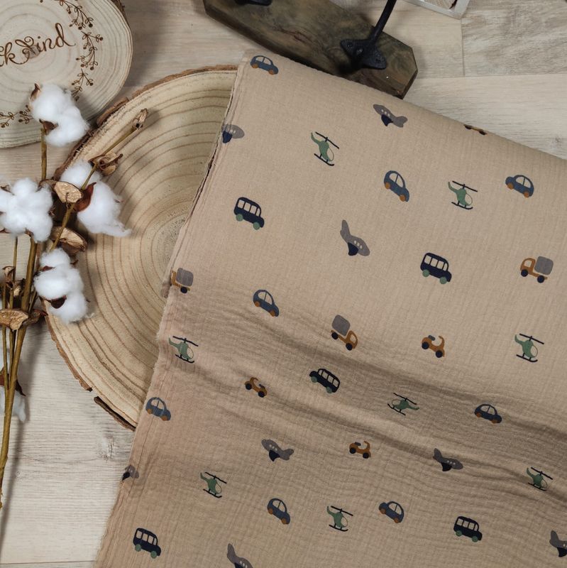 T-Shirt Musselin - Autos Dunkelbeige 