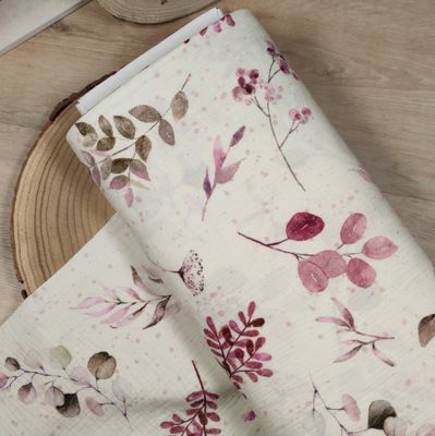 Halstuch mit Druckknöpfen - Musselin - Creme Blätter Halstuch mit Druckknöpfen - Musselin - Creme Blätter