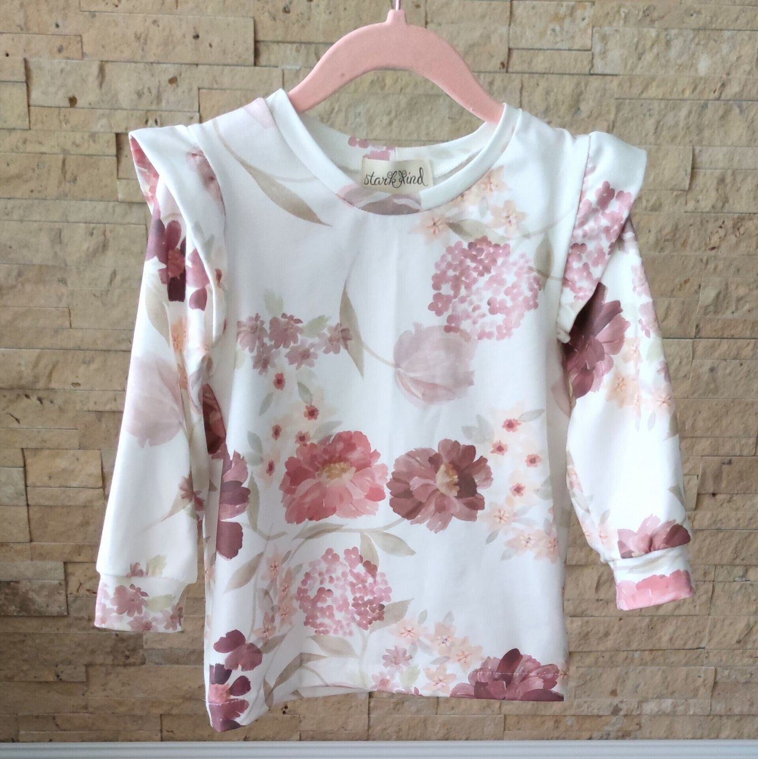 Longsleeve mit Volant - Aquarellblumen