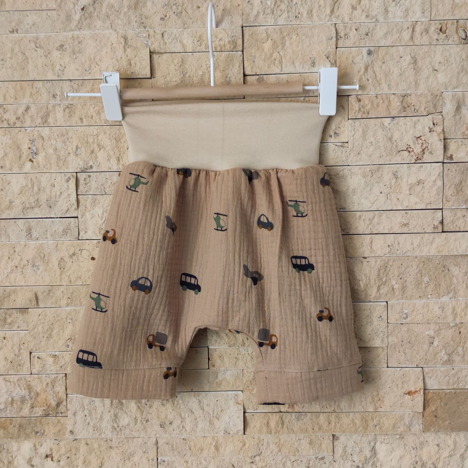 Musselin Shorts - Autos Dunkelbeige
