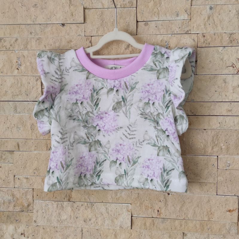(Sofortkauf) Rüschen Shirt Musselin - Hortensien - Gr. 62/68