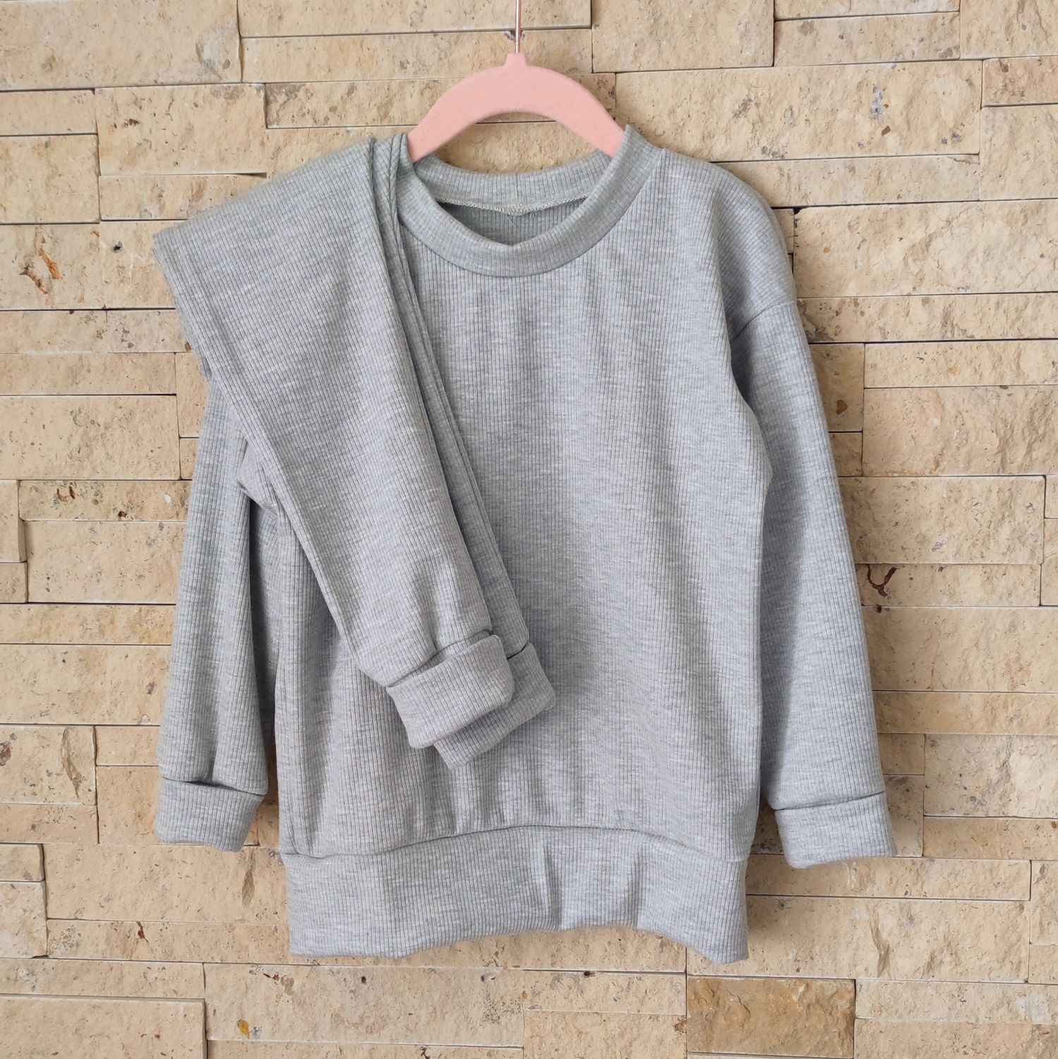 Set: Rib Jersey Pullover & Hose grau meliert
