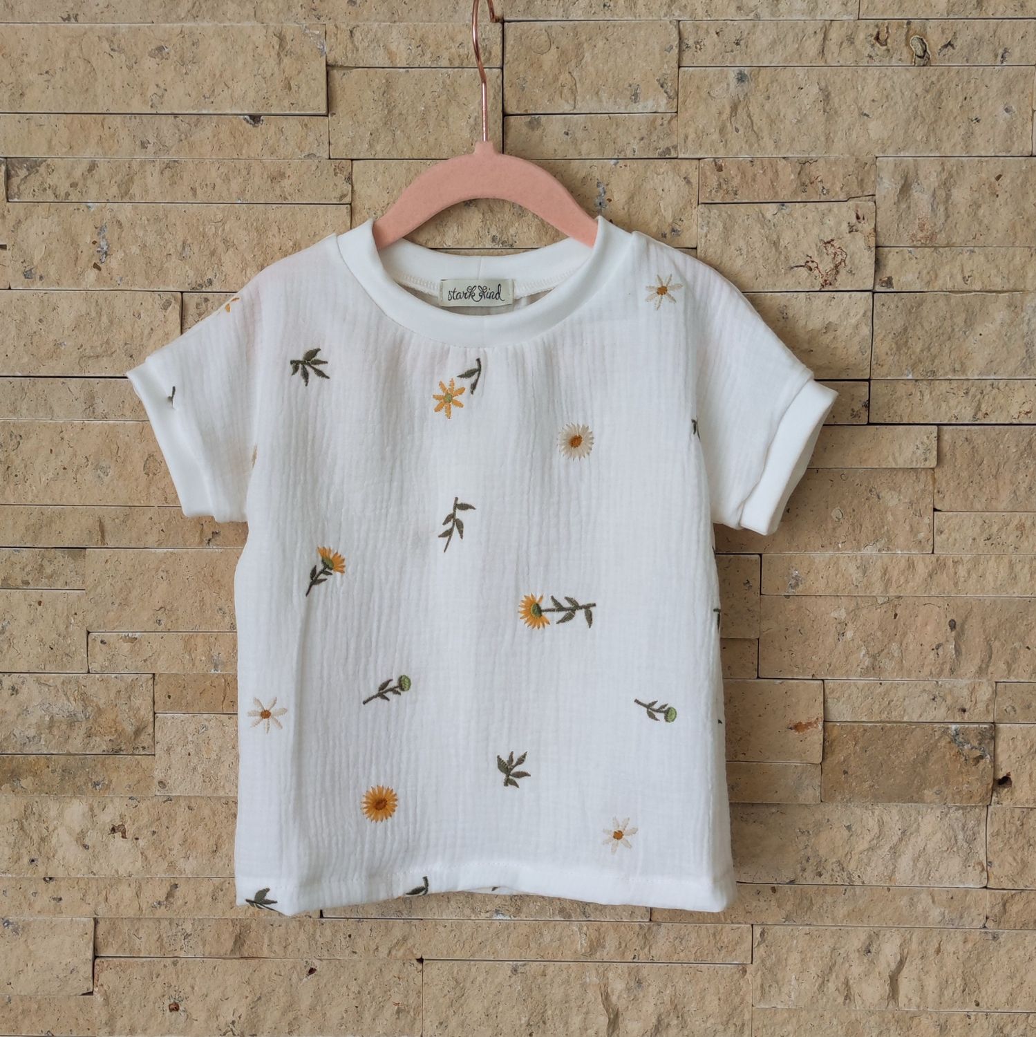 T-Shirt Musselin - Sonnenblumen gestickt 