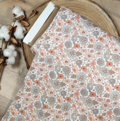 Oversized Langarm Romper - Rib Pastell Blüten Blau 