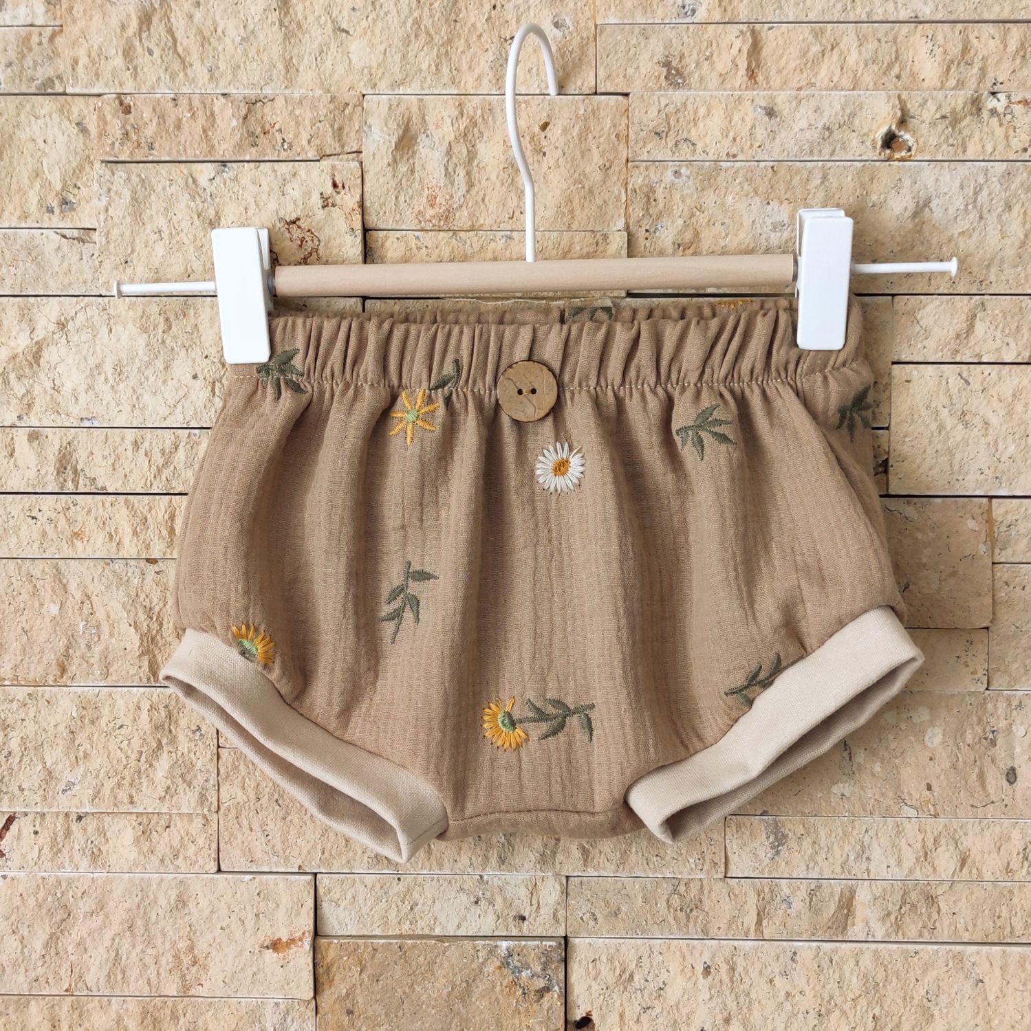 Bummie - Musselin Sonnenblumen Dunkelbeige gestickt 