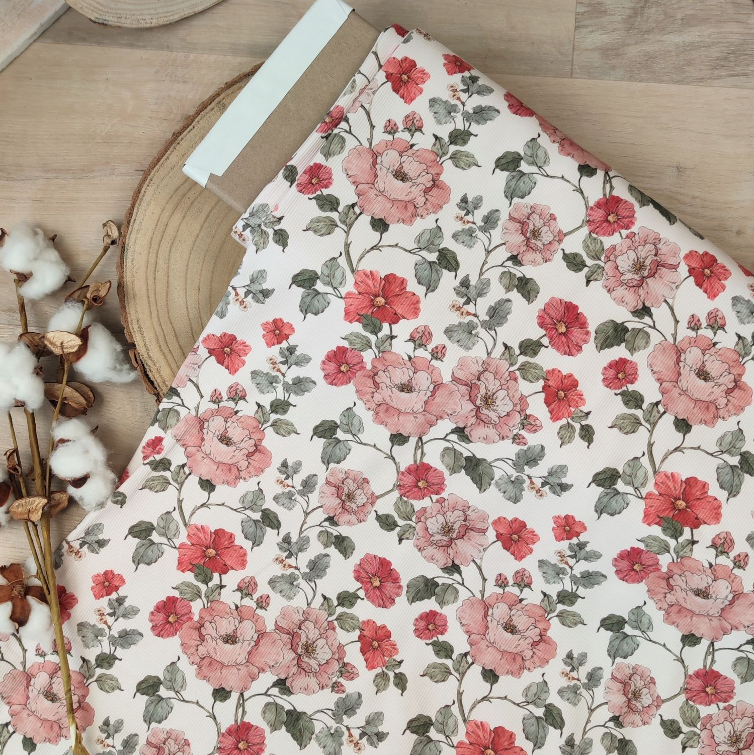 Pants - Rib Jersey Blumenranken Rot