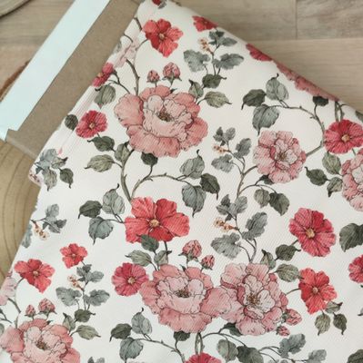 (Stoff) Rib Jersey - Blumenranken Rot