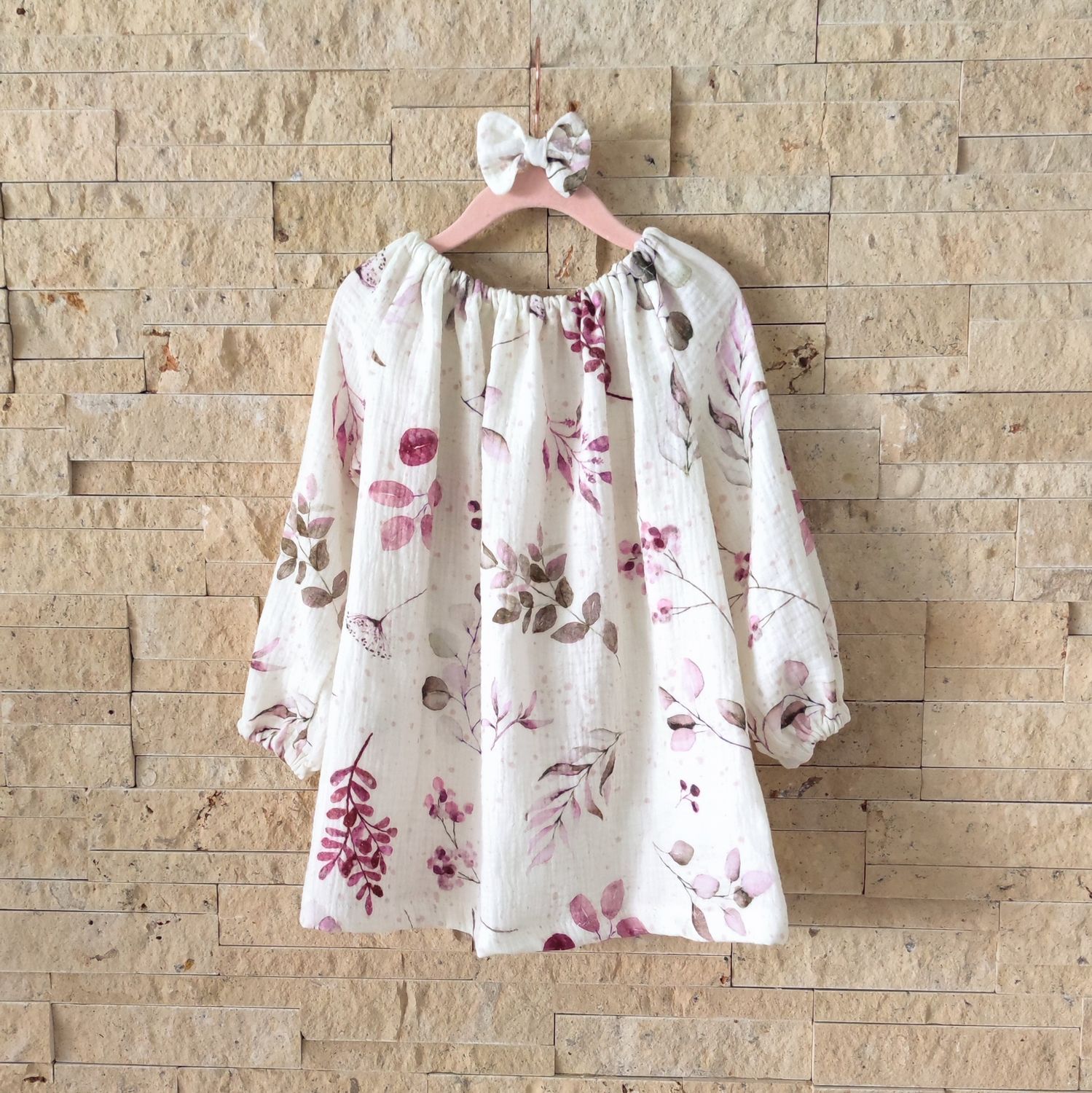Bluse - Musselin Creme Blätter 