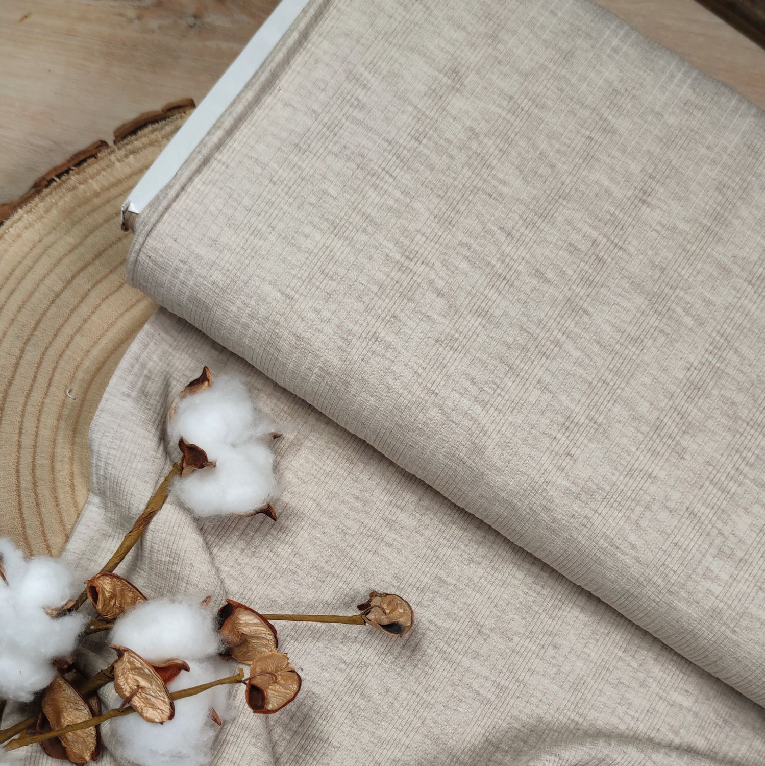 Halstuch mit Druckknöpfen - Rib Jersey - Beige meliert unregelmäßig 