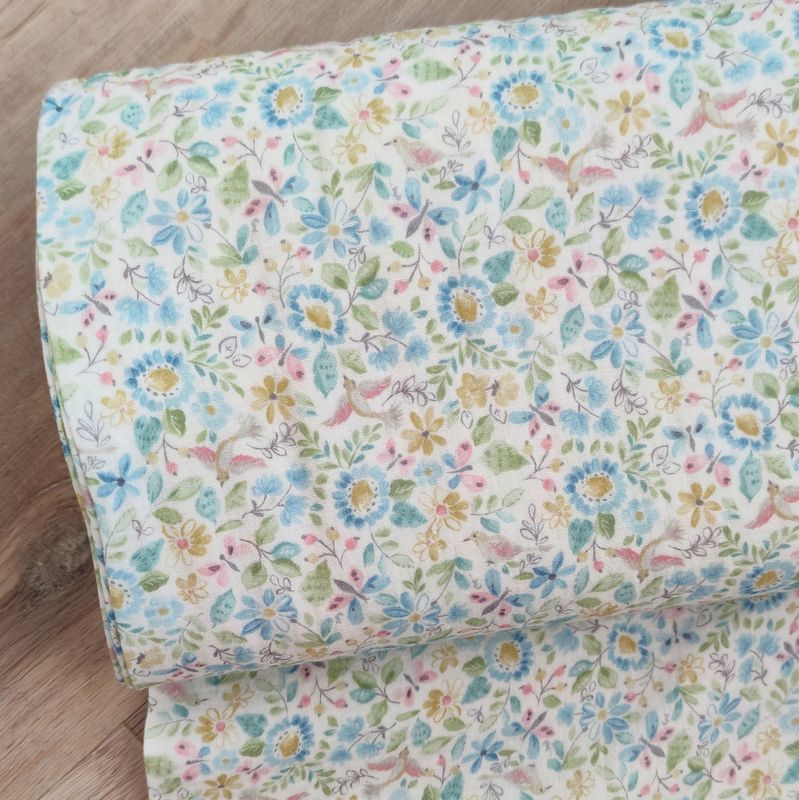 Mom XXL Dreiecks-Halstuch - Musselin Pastell-Blüten Blau