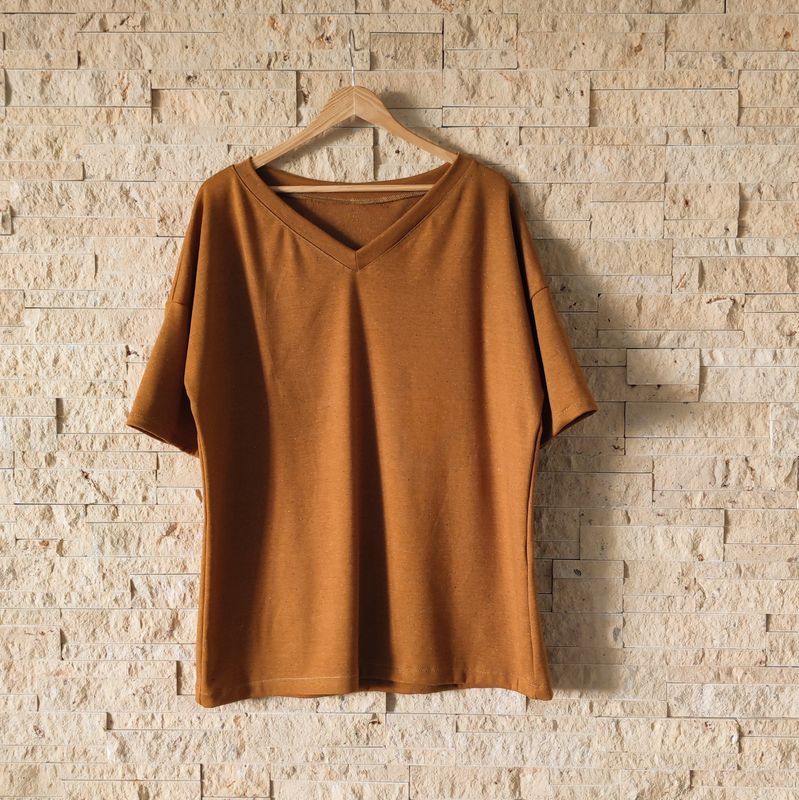 Mom Baggy Shirt - Jersey Konfetti Ocker