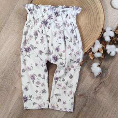 Pants - Rib Jersey Aquarell Flowers Mauve Pants - Rib Jersey Aquarell Flowers Mauve