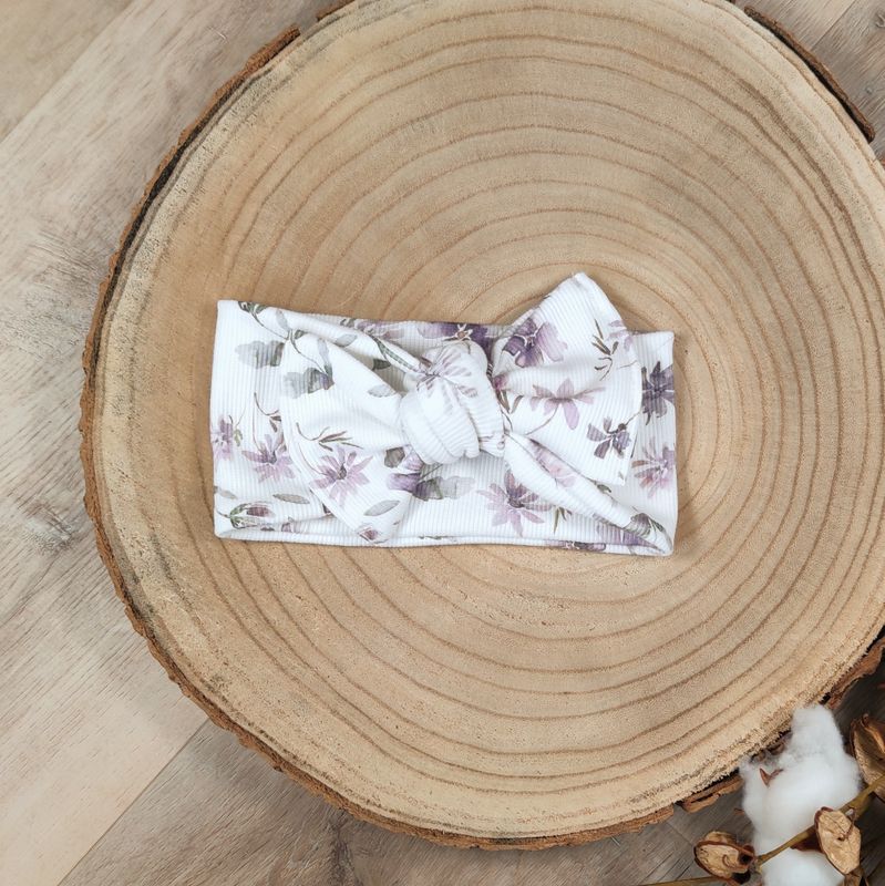 Stirnband Rib Jersey mit Schleife - Aquarell Flowers Mauve