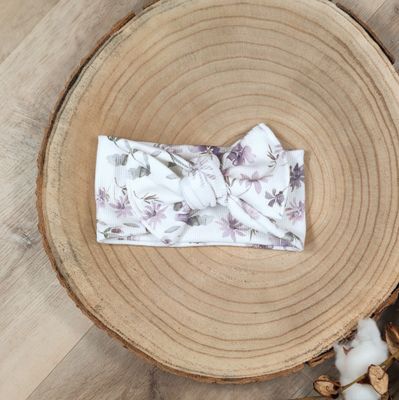 Stirnband Rib Jersey mit Schleife - Aquarell Flowers Mauve Stirnband Rib Jersey mit Schleife - Aquarell Flowers Mauve