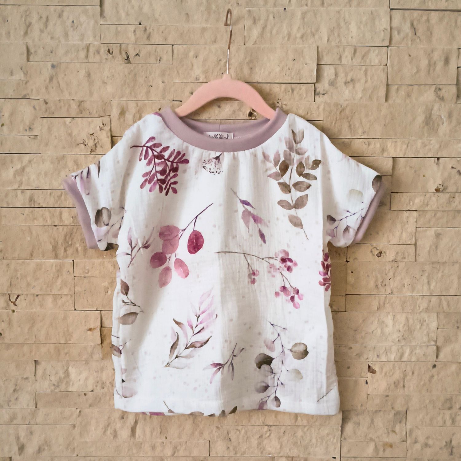 T-Shirt Musselin - Creme Blätter 