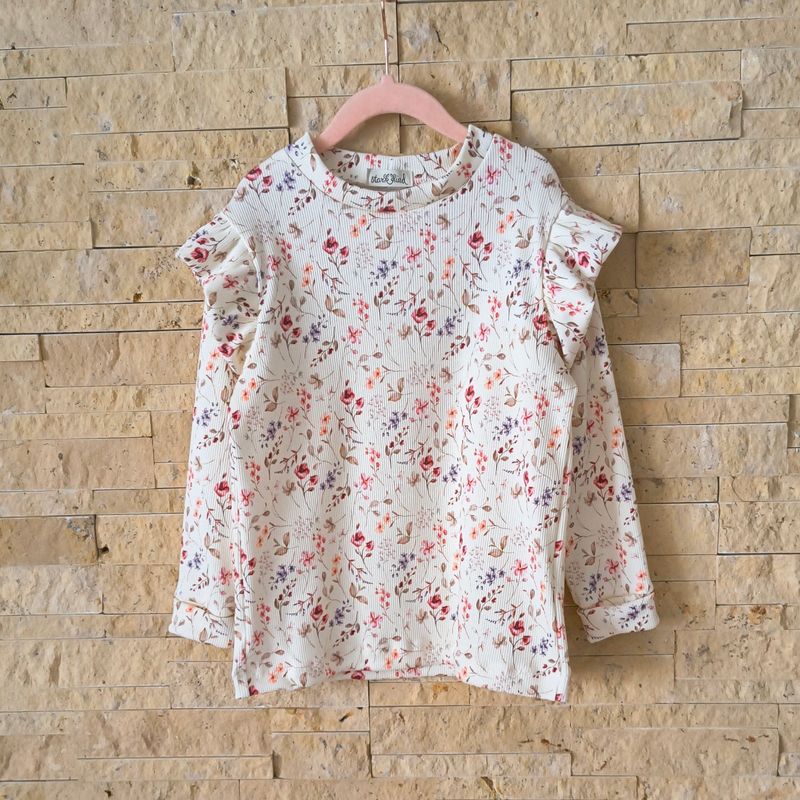 Longsleeve mit Volant - Rib Frühlingswiese Lila 