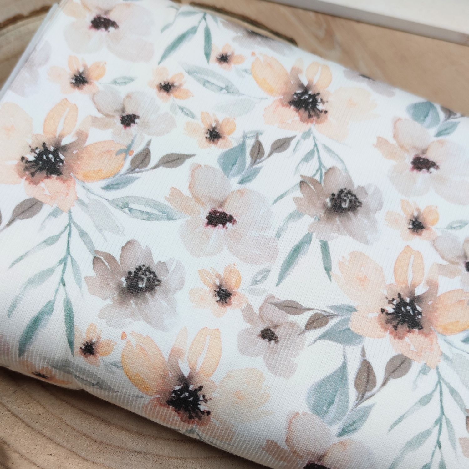 Bummie Rib Jersey - Aquarellblumen Pfirsich 