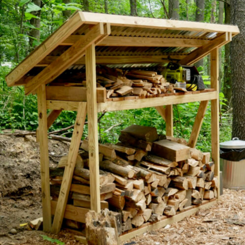 Firewood Lean-to with two decks and steel roof