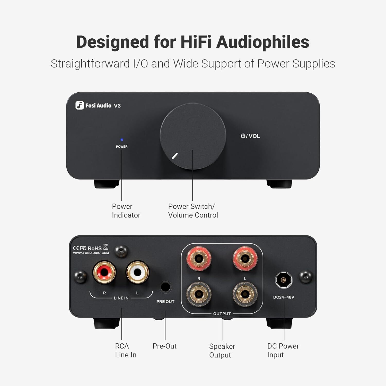 FOSI Audio V3 Stereo Amplifier Home Audio 300 Watts x2 Power