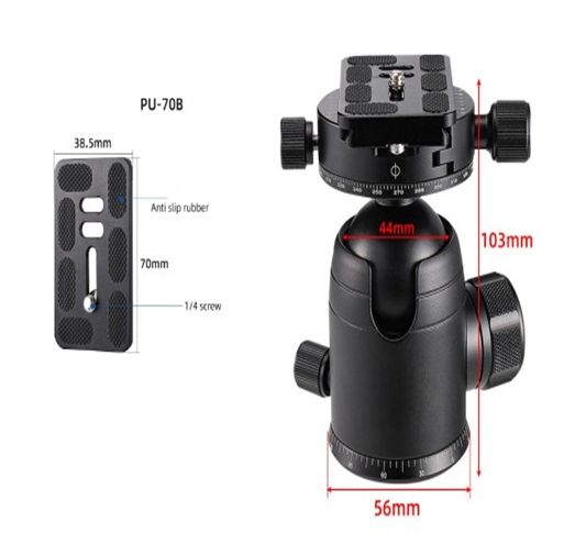 Tripod head Aluminum max 15kg load