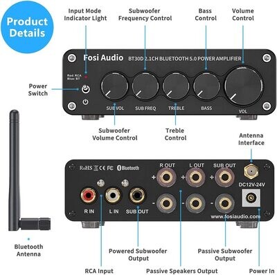 FOSI Audio BT30D 2.1 CH Mini Amp