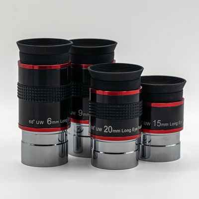 Full Set of 4, 1.25" Ultra Wide Angle 68 degrees Eyepiece at 6mm, 9mm 15mm, 20mm. Full Set of 4, 1.25" Ultra Wide Angle 68 degrees Eyepiece at 6mm, 9mm 15mm, 20mm.