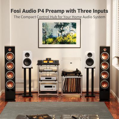 Fosi Audio P4 Mini Preamp with 3 RCA Inputs, Home Audio Stereo Pre amp for Amplifier/Active Subwoofer/Speakers
